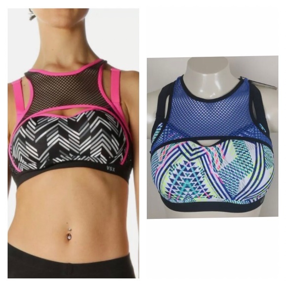 VSX | Victoria’s Secret | Womens Neon Geometric Mesh Overlay Sports Bra size 36C - Picture 1 of 15
